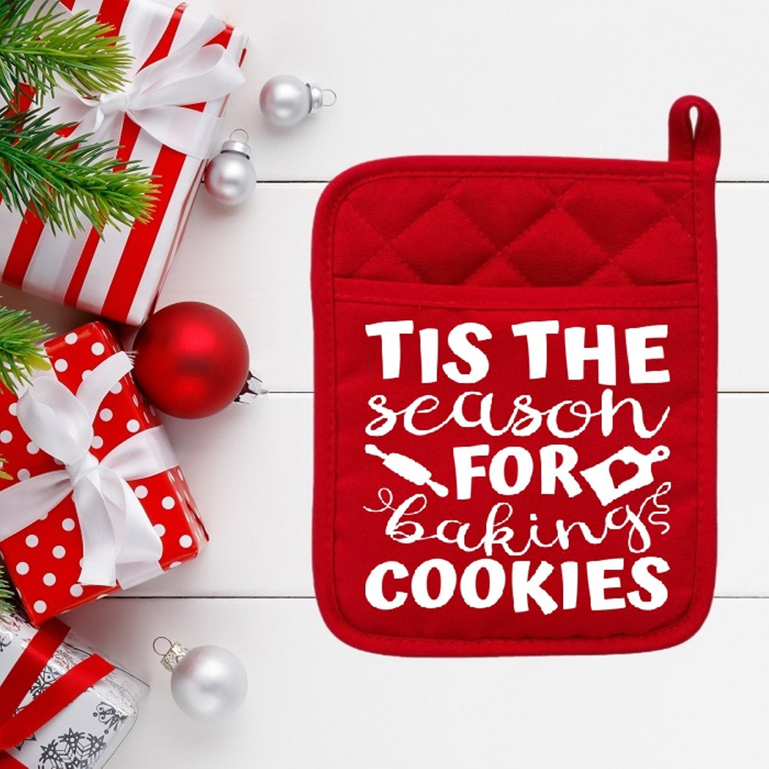 Tis The Season For Baking Cookies - Pot Holder - Oven Mitt - Hot Pad - Polyester & Neoprene - Christmas - Teacher Gift - Mother's Day