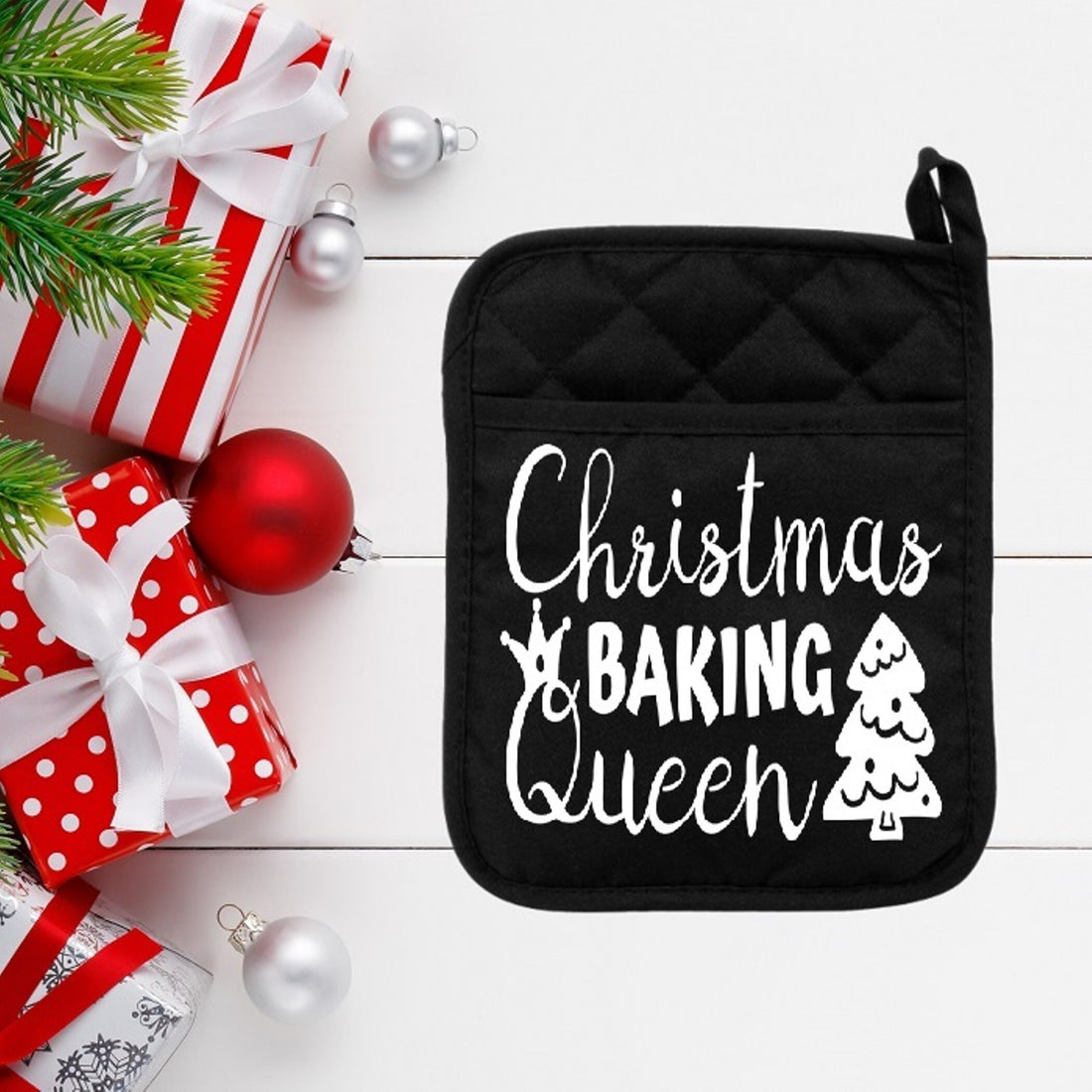 Christmas Baking Queen - Pot Holder - Oven Mitt - Hot Pad - Polyester & Neoprene - Christmas - Teacher - Mother's Day
