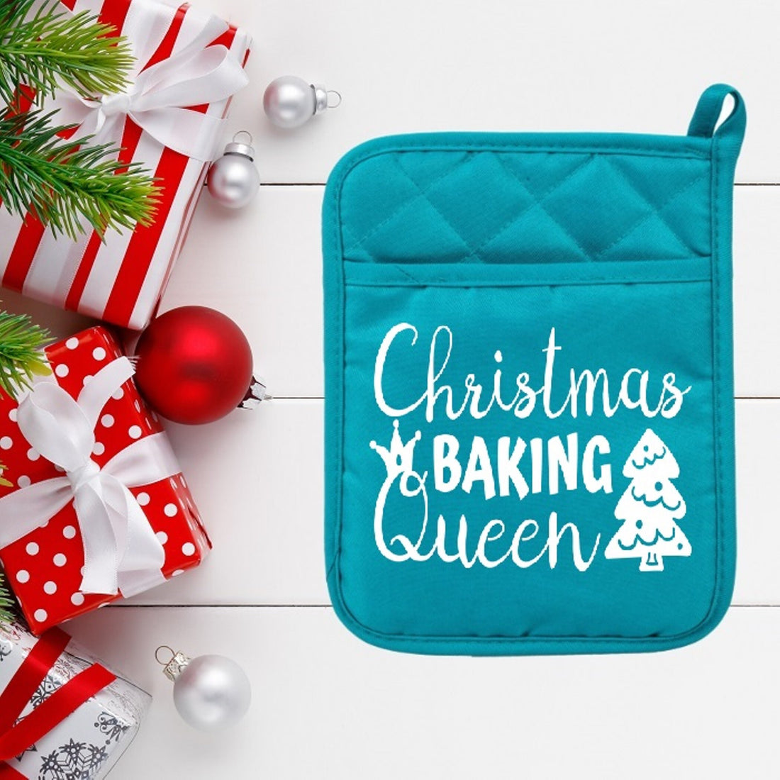 Christmas Baking Queen - Pot Holder - Oven Mitt - Hot Pad - Polyester & Neoprene - Christmas - Teacher - Mother's Day