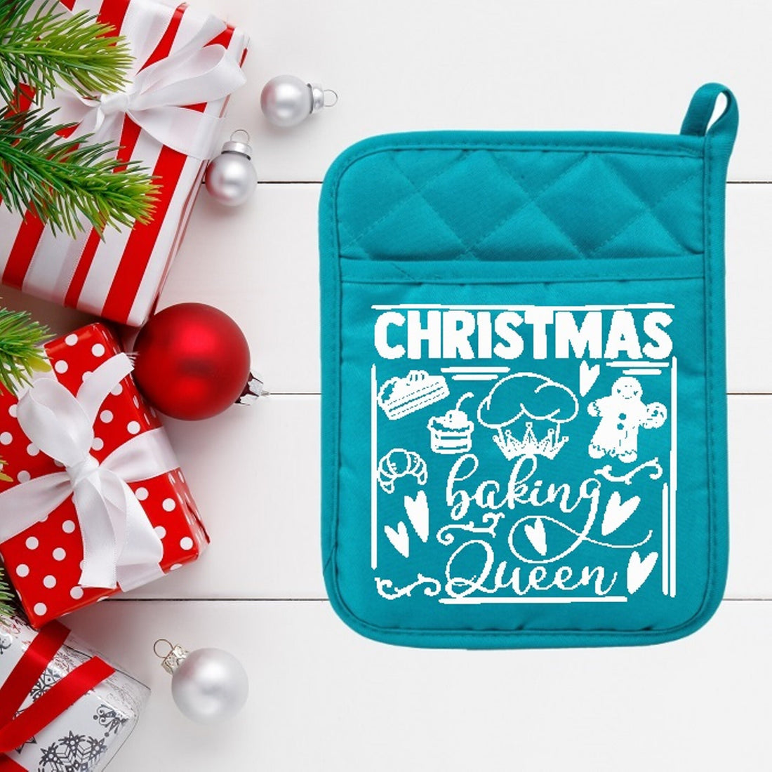 Christmas Baking Queen - Pot Holder - Oven Mitt - Hot Pad - Polyester & Neoprene - Christmas - Teacher - Mother's Day