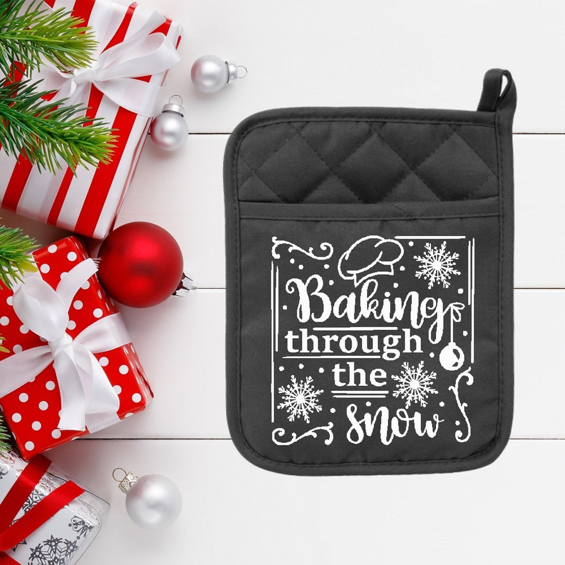 Baking Through The Snow - Pot Holder - Oven Mitt - Hot Pad - Polyester & Neoprene - Christmas - Teacher Gift - Mother's Day - FREE SHIPPING