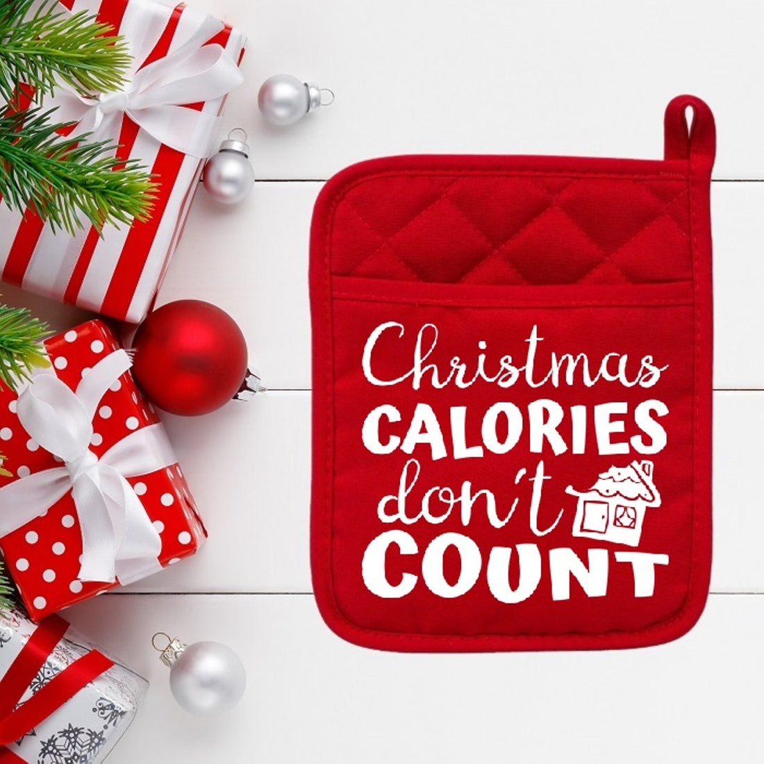 Christmas Calories Don't Count - Pot Holder - Oven Mitt - Hot Pad - Polyester & Neoprene - Christmas - Teacher - Mother's Day