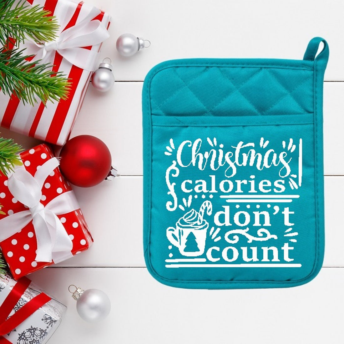 Christmas Calories Don't Count - Pot Holder - Oven Mitt - Hot Pad - Polyester & Neoprene - Christmas - Teacher - Mother's Day