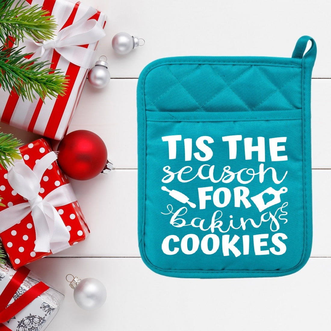 Tis The Season For Baking Cookies - Pot Holder - Oven Mitt - Hot Pad - Polyester & Neoprene - Christmas - Teacher Gift - Mother's Day