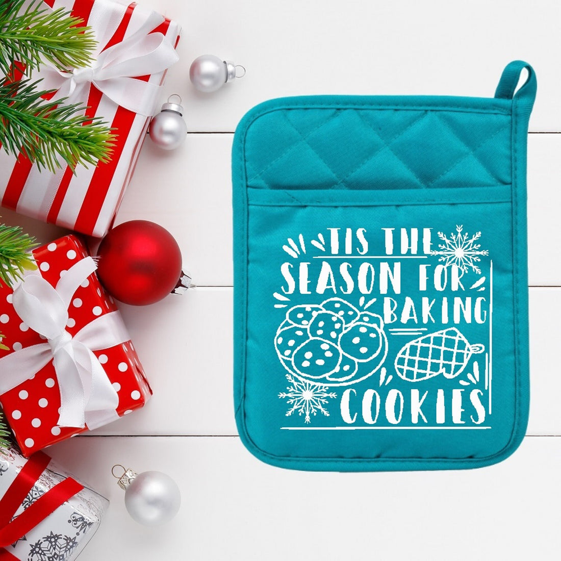 Tis The Season For Baking Cookies - Pot Holder - Oven Mitt - Hot Pad - Polyester & Neoprene - Christmas - Teacher Gift - Mother's Day