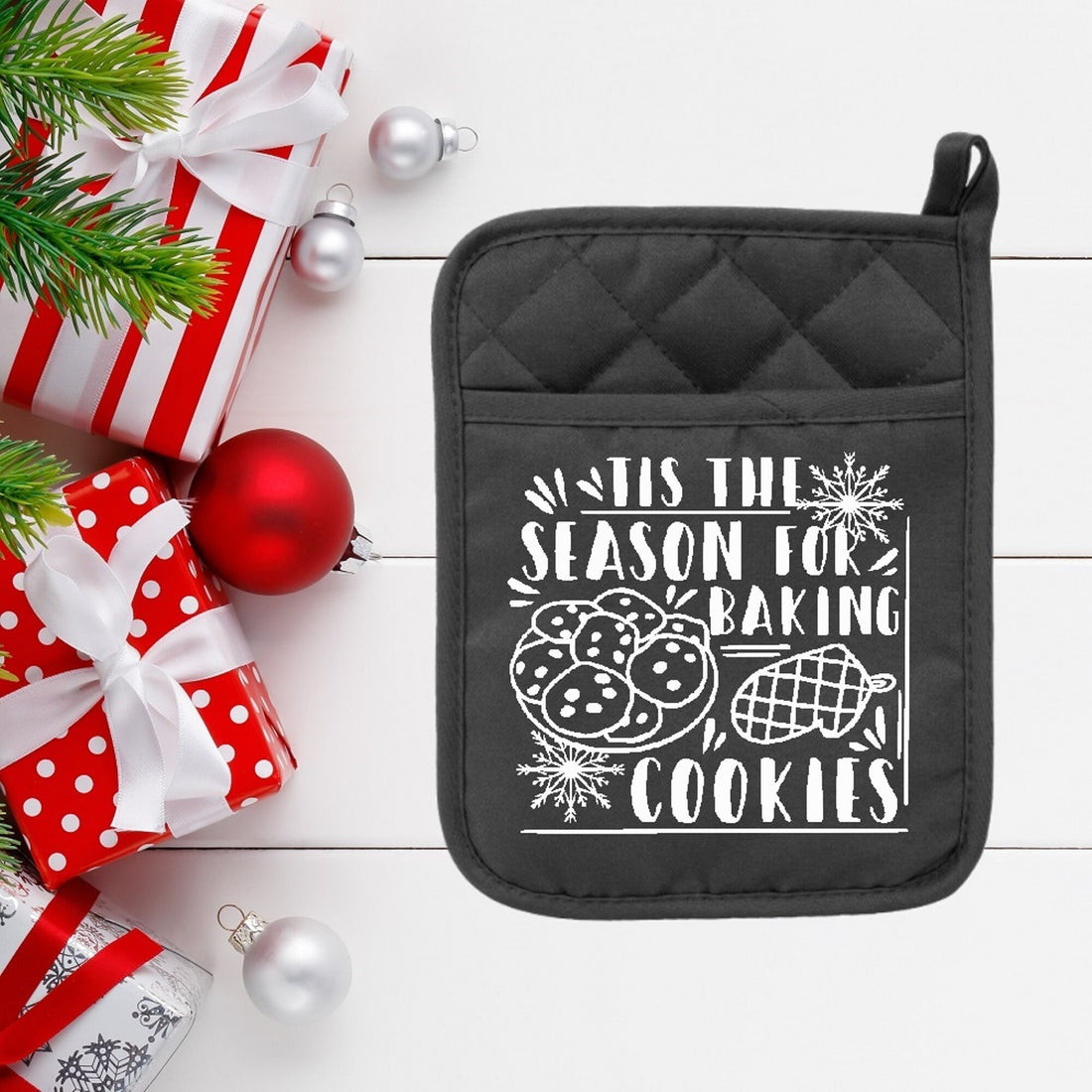 Tis The Season For Baking Cookies - Pot Holder - Oven Mitt - Hot Pad - Polyester & Neoprene - Christmas - Teacher Gift - Mother's Day