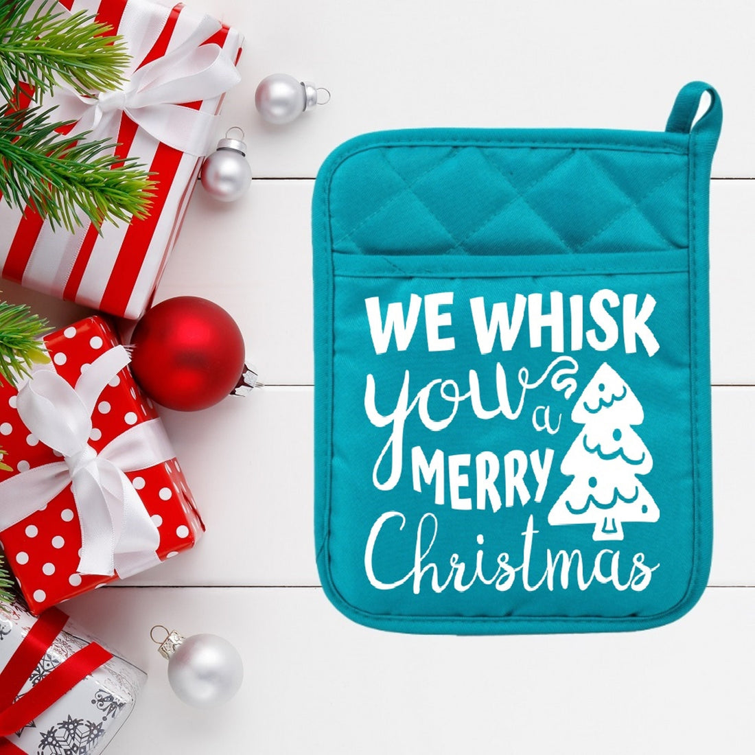 We Whisk You A Merry Christmas - Pot Holder - Oven Mitt - Hot Pad - Polyester & Neoprene - Christmas - Teacher Gift - Mother's Day