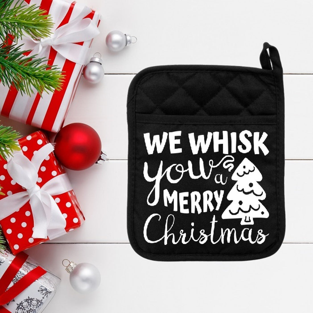We Whisk You A Merry Christmas - Pot Holder - Oven Mitt - Hot Pad - Polyester & Neoprene - Christmas - Teacher Gift - Mother's Day