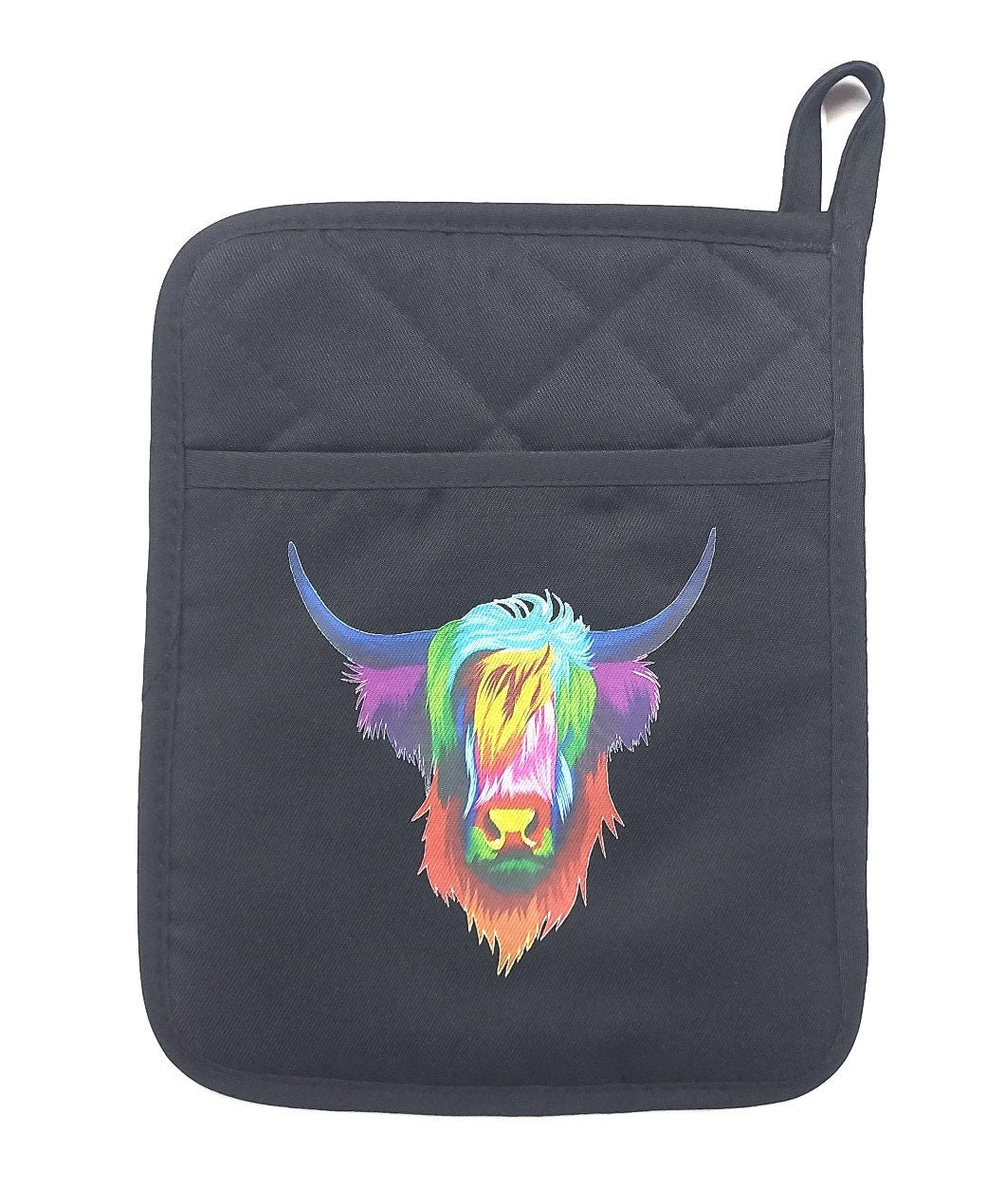 Tie Dye Highland Cow Neoprene Pot Holder - Oven Mitt - Hot Pad - Baking - Kitchen Decor - Gift - Camping - Teacher Gift - Mother's Day Gift