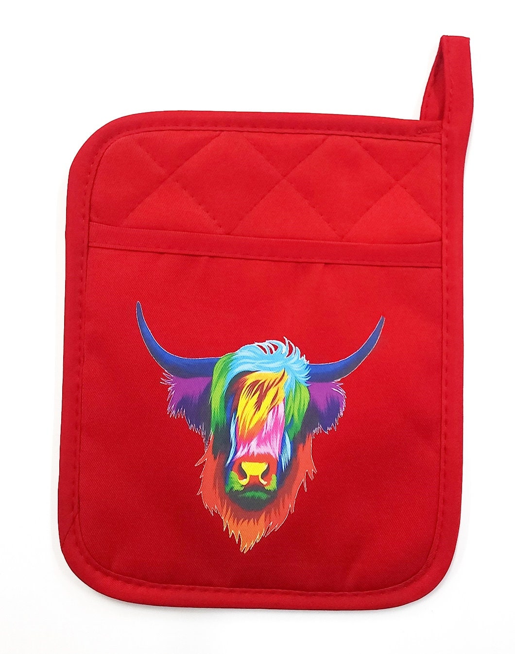 Tie Dye Highland Cow Neoprene Pot Holder - Oven Mitt - Hot Pad - Baking - Kitchen Decor - Gift - Camping - Teacher Gift - Mother's Day Gift