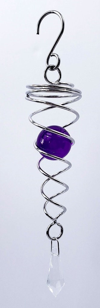 6 Inch Chiseled Glass Gazing Ball Wind Spinner Twister Tail Stabilizer Stainless Steel with Crystal Wind Chime Ornament