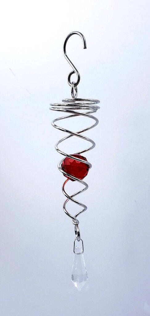 6 Inch Chiseled Glass Gazing Ball Twister Wind Spinner Tail Stabilizer Stainless Steel with Crystal Wind Chime Ornament
