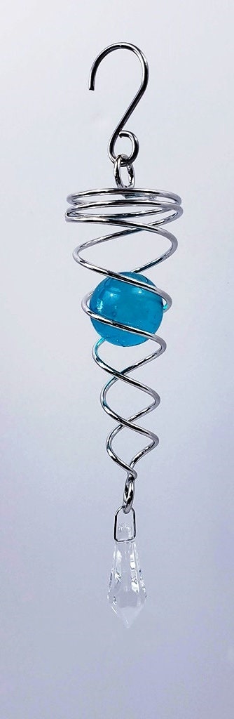 6 Inch Chiseled Glass Gazing Ball Wind Spinner Twister Tail Stabilizer Stainless Steel with Crystal Wind Chime Ornament