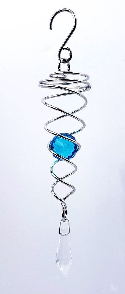 6 Inch Chiseled Glass Gazing Ball Twister Wind Spinner Tail Stabilizer Stainless Steel with Crystal Wind Chime Ornament